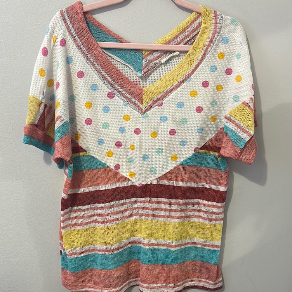 Colorful Striped and Polka Dot Women's Top
